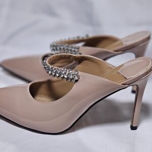 Elegant Nude Stiletto Heels with Rhinestone Strap